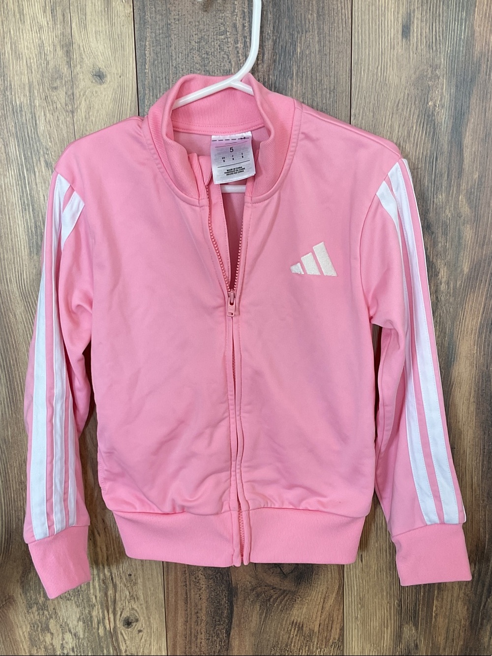 adidas Pink Girls' Zip-Front Track Jacket with White Stripes 5 290B